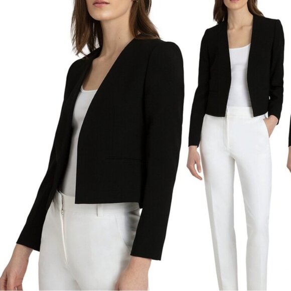 Judith  Charles Clea OpenFront Black Cropped Blazer Jacket Size 6 - Picture 3 of 9